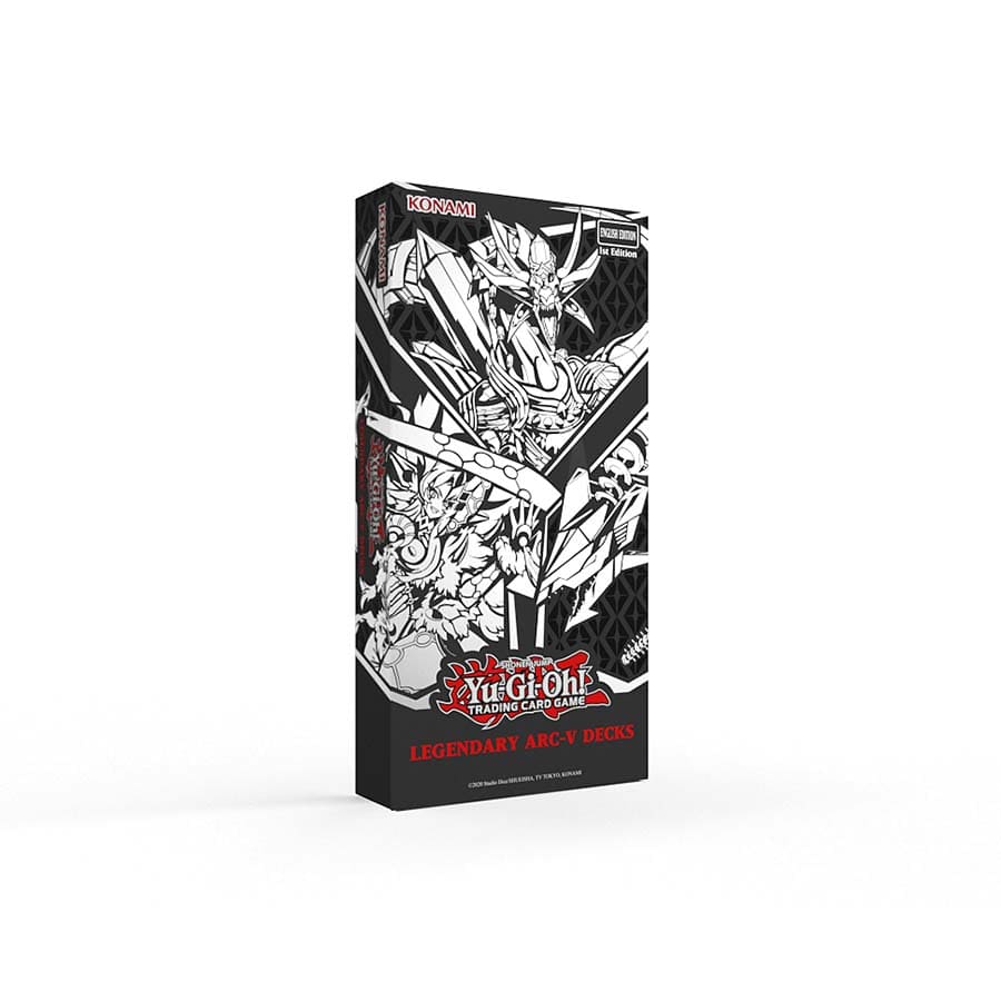 Yu-Gi-Oh! Legendary ARC-V Decks - Black and white Yu-Gi-Oh! Legendary ARC-V Decks box featuring dynamic anime-style characters and bold red logo text.