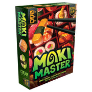 Maki Master - Colorful Maki Master family game box featuring sushi illustrations and chopsticks on green and red background.