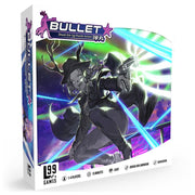 Bullet Star - Bullet Star game box with a dark, futuristic character holding glowing blue weapons amid vibrant light streaks on a black.