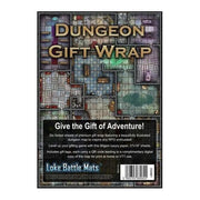 Dungeon Gift Wrap - Colorful dungeon map-themed gift wrap with grid lines and room details in various shades.