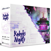 The Breach: Kabuki Nights - Rectangular game box with white and purple glitch-style design featuring a neon-lit Japanese pagoda and stylized text.
