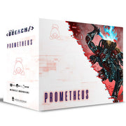 The Breach: Prometheus - White rectangular box with red and black sci-fi artwork of a robotic figure and blue energy accents, titled "Prometheus" and