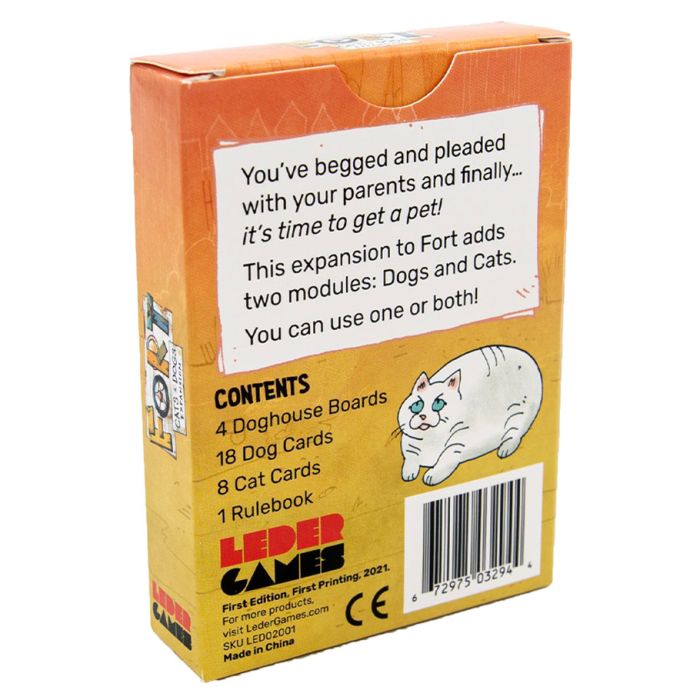Fort: Cats & Dogs Expansion - Cats & Dogs Expansion with cat illustration and game contents listed on back.