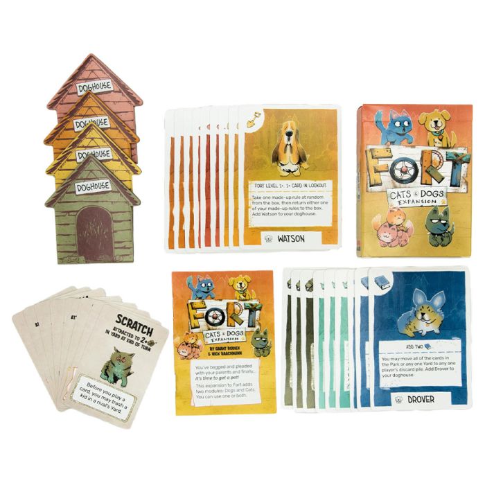 Fort: Cats & Dogs Expansion - Cats & Dogs Expansion card game with illustrated animal characters and game instructions.