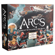 Arcs: Conflict & Collapse in the Reach - Rectangular game box with sci-fi artwork depicting armed alien figures and spacecraft, titled "ARCS Conflict & Collapse in.
