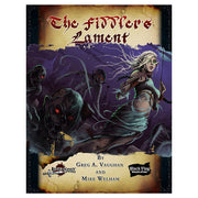 D&D 5E: The Fiddler's Lament - Dark fantasy book cover with a pale female bard fleeing shadowy red-eyed creatures, gothic title text in red and black.