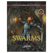 D&D 5E: Legendary Bestiary: SWARMS - Fantasy book cover with armored knight battling flying bats in dark cavern, bold yellow title "SWARMS".