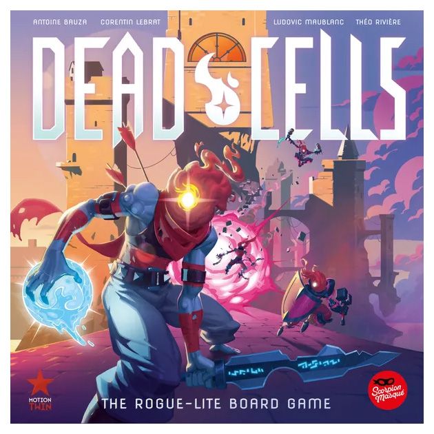 Dead Cells: The Board Game - Dead Cells board game box with sci-fi art of a glowing-armed hero in blue armor fighting shadowy enemies against an orange.