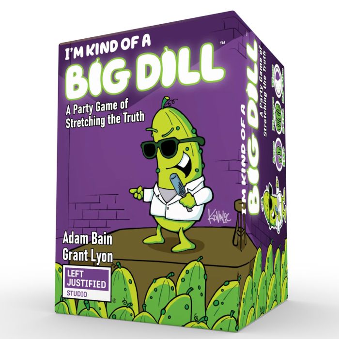 I'm Kind of a Big Dill - Purple rectangular game box featuring a cartoon pickle character wearing sunglasses and a white robe, titled "I'm Kind of a.