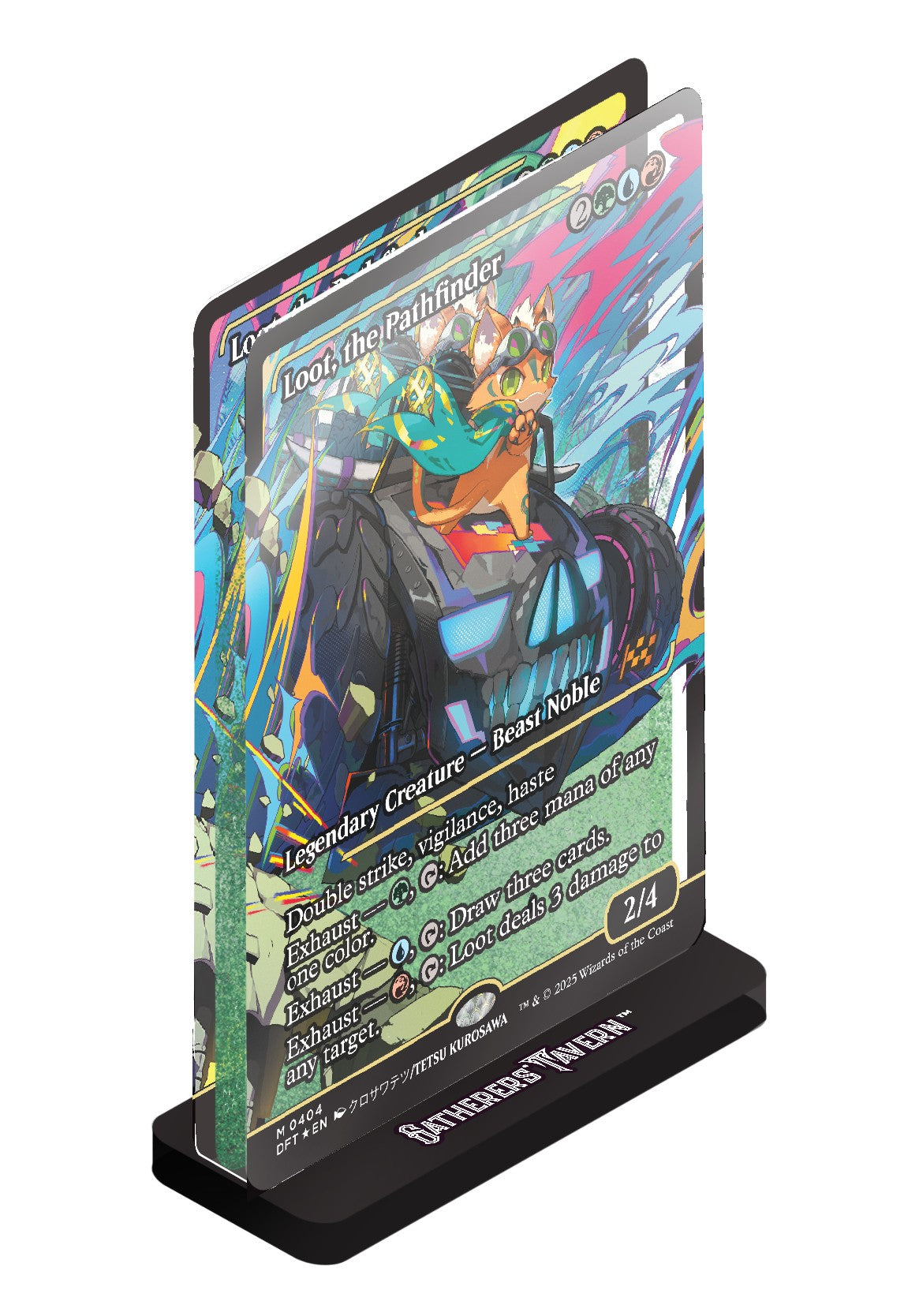 Magic: The Gathering - Loot, the Pathfinder Acrylic Slab Standee - The Gathering Loot, the Pathfinder card art on a black base with white text.