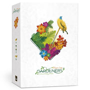 Gardeners - Gardeners board game box with vibrant colorful flowers and a yellow bird on white background.