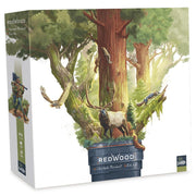 Redwood - Board game box with detailed forest artwork featuring a large redwood tree and a standing elk in natural green and brown.