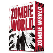 Zombie World - White and red RPG box with bold "Zombie World" title, featuring silhouettes of two figures and zombie hands reaching out.