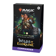 Magic: The Gathering - Wilds of Eldraine - Virtue and Valor Commander Deck - The Gathering Wilds of Eldraine Virtue and Valor Commander Deck box featuring a female warrior in armor holding a sword,.