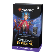 Magic: The Gathering - Wilds of Eldraine - Fae Dominion Commander Deck - The Gathering Wilds of Eldraine Fae Dominion Commander Deck box with fantasy fae figure, black and purple color scheme, and.