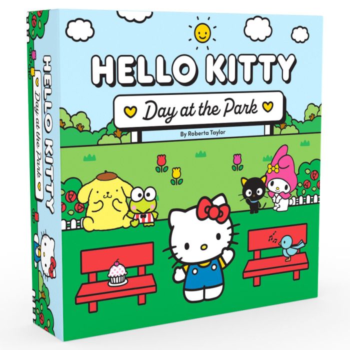 Hello Kitty: Day at the Park - Square box with colorful Hello Kitty characters playing in a green park under a blue sky with clouds and sun.