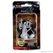 D&D Nolzur's Marvelous Miniatures: Marilith - Primed gray plastic fantasy mini figurine of Marilith demon with six arms holding swords in blister pack.