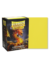 Dragon Shield Dual Sleeves 100ct Box - Matte Lightning - Dragon Shield Dual Sleeves 100ct box with fiery lightning dragon artwork and solid matte yellow inner sleeves.