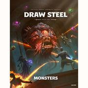 DRAW STEEL RPG: BOOK 2 MONSTERS - Dark fantasy book cover with a monstrous fiery-eyed creature and three armed figures in combat poses.
