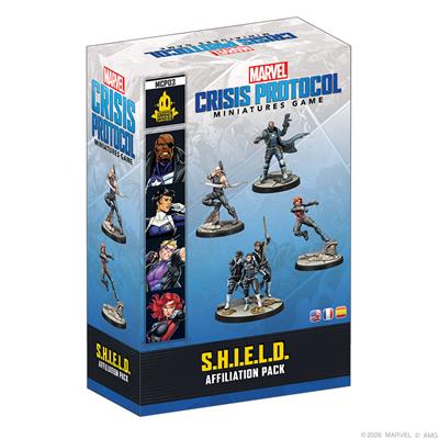 Marvel: Crisis Protocol – S.H.I.E.L.D Affiliation Pack - Marvel Crisis Protocol miniatures game S.H.I.E.L.D Affiliation Pack box showing six detailed character miniatures on stands.