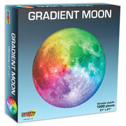 Puzzle: Gradient Moon 1000pcs - 1000-piece circular puzzle featuring a moon with a rainbow gradient from red to green to blue.