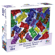 100% Chance of Gummy Bears 1000 Piece Puzzle - Colorful gummy bears in red, yellow, green, blue, and purple on a 1000-piece puzzle box.