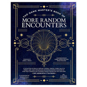 D&D 5E: The Game Master's Book of More Random Encounters - Dark blue hardcover book with intricate gold geometric designs and text reading "The Game Master's Book of More Random.