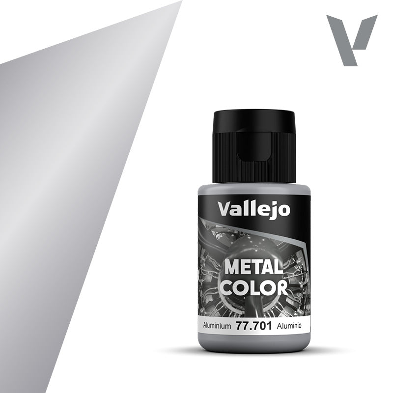 Vallejo Metal Color: Aluminium (32ml) - 32ml Vallejo Metal Color aluminum paint bottle with black cap and metallic silver label.