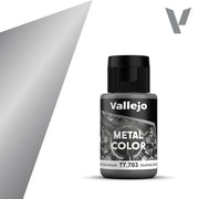 Vallejo Metal Color: Dark Aluminium (32ml) - Small black plastic bottle of Vallejo Metal Color paint labeled Dark Aluminium with silver and gray accents on the label.