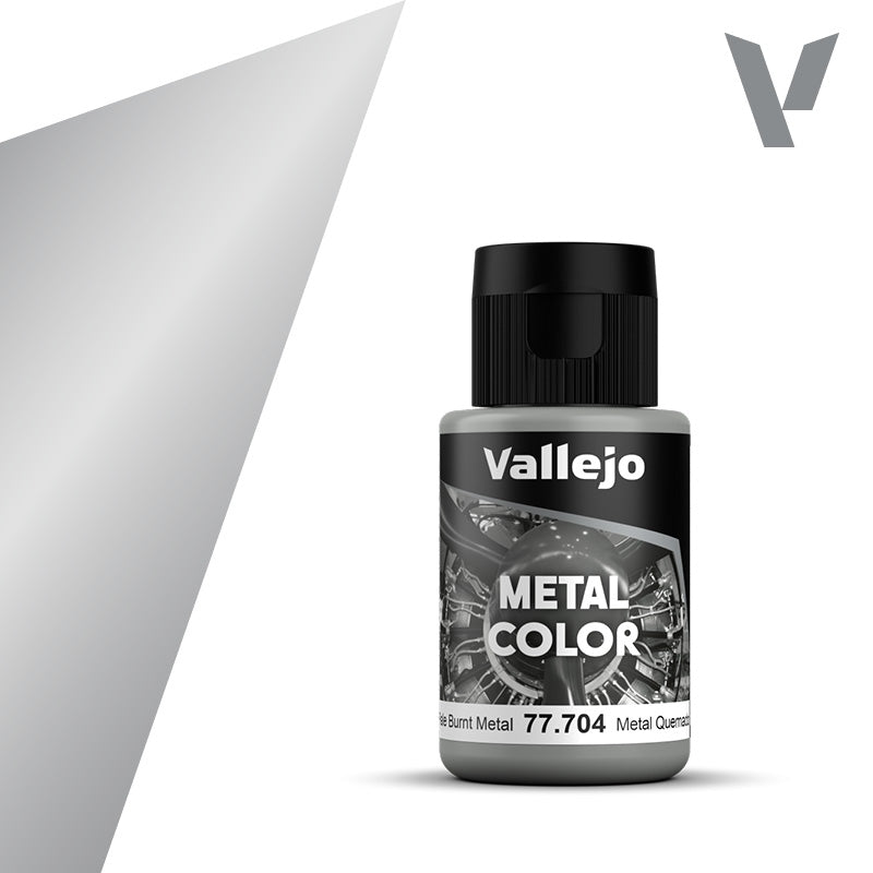 Vallejo Metal Color: Pale Burnt Metal (32ml) - Small plastic bottle of Vallejo Metal Color paint in Pale Burnt Metal shade with black flip-top cap and black and white.