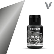 Vallejo Metal Color: Gunmetal Grey (32ml) - Small black plastic bottle of Vallejo Metal Color paint labeled Gunmetal Grey with silver metallic color swatch on label and