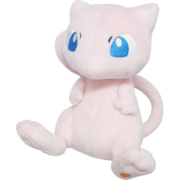 Pokémon All Star Collection - Mew Plush, 6" - Soft light pink Mew plush with large blue eyes, sitting pose, 6-inch Pokémon toy.