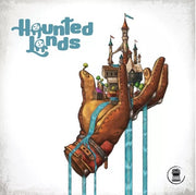 Haunted Lands (PREORDER) - Fantasy-themed game box cover featuring a giant wooden hand with a medieval castle built on top, waterfalls flowing from the