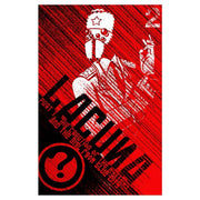 Lacuna RPG - Red and black cover of Lacuna RPG book featuring a stylized figure wearing a mask and hat with a star emblem, bold diagonal.