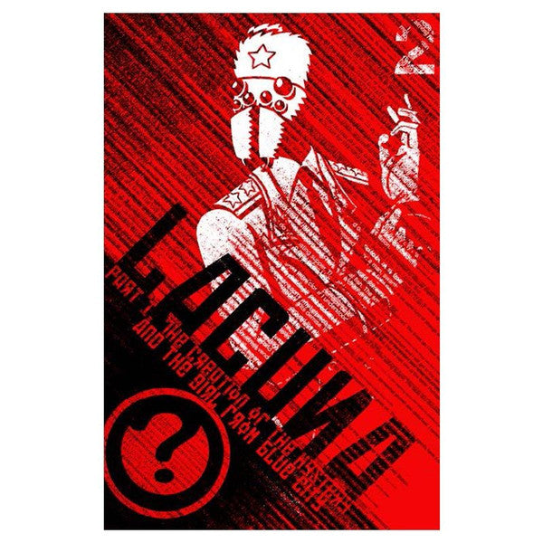 Lacuna RPG - Red and black cover of Lacuna RPG book featuring a stylized figure wearing a mask and hat with a star emblem, bold diagonal.
