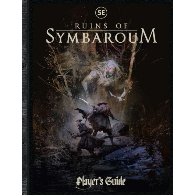 Ruins of Symbaroum RPG: Player's Guide (5E) - Dark fantasy-themed RPG book titled Ruins of Symbaroum 5E with shadowy figures and ghostly apparition on cover.