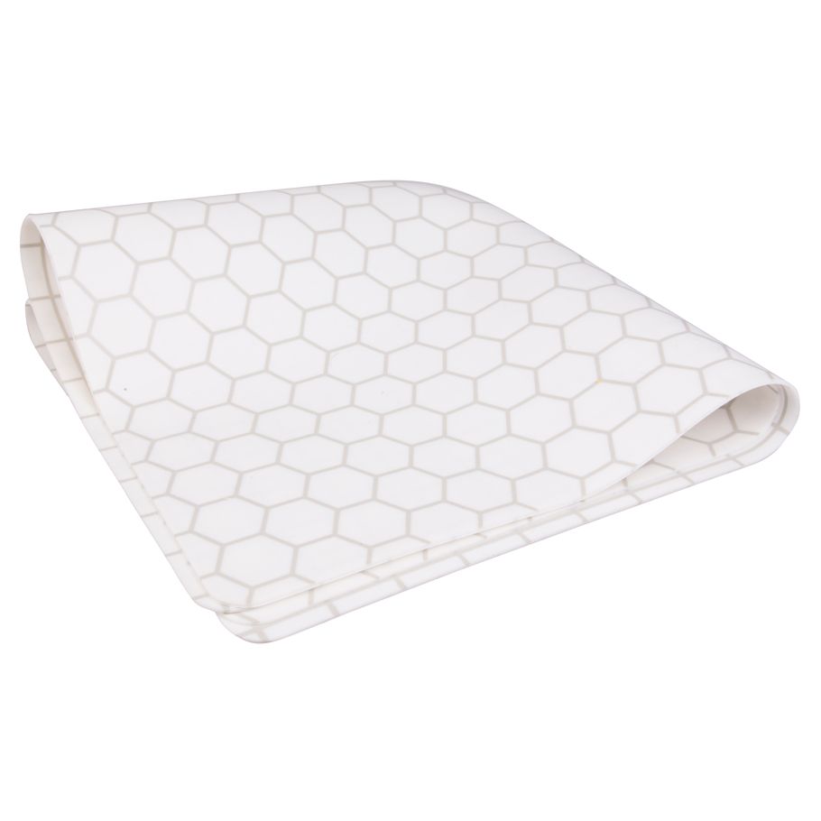 Silicone Gaming Mat - White silicone gaming mat with a light hexagonal pattern, folded edges visible.