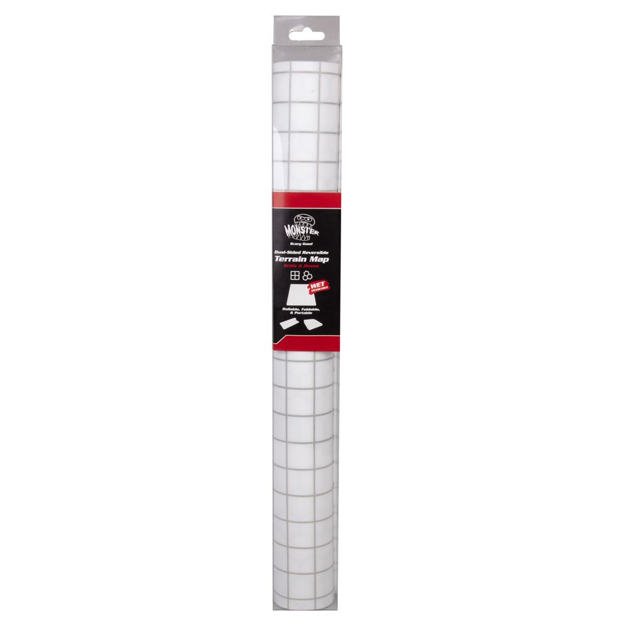 Silicone Gaming Mat - Rolled white silicone gaming mat with a gray grid pattern and black-red product label on packaging.