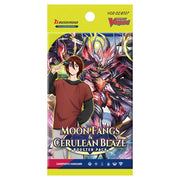 Cardfight Vanguard Divinez: BT07 - Moon Fangs and Cerulean Blaze Booster Pack - Cardfight Vanguard booster pack with vibrant red and black dragon, anime-style character, and yellow header.
