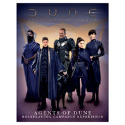 Dune RPG: Agents of Dune Box Set - Dune RPG Agents of Dune box set cover featuring five characters in dark, futuristic robes and armor against a gradient blue.