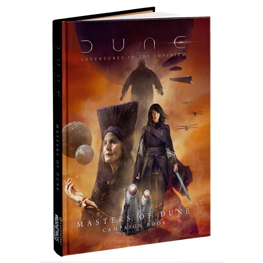Dune RPG: Masters of Dune - Hardcover Dune RPG book with orange-brown cover featuring characters and sci-fi elements.