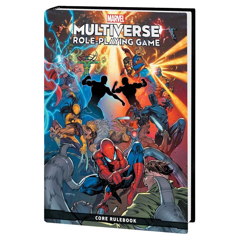 Marvel Multiverse Role-Playing Game: Core Rulebook - Hardcover Marvel Multiverse Role-Playing Game core rulebook with colorful comic-style superhero cover art.