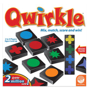 Qwirkle - Qwirkle game box showing colorful wood tiles with various shapes in red, blue, green, yellow, and orange.
