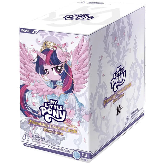 My Little Pony: Friendship Eternal - Moon Edition Hanging Blister Display - My Little Pony Friendship Eternal Moon Edition colorful collectible card game box with pink winged pony artwork and floral.