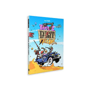 Terror Target Gemini - Comic book cover featuring a blue vintage car with armed characters driving through a desert landscape under a bright blue.