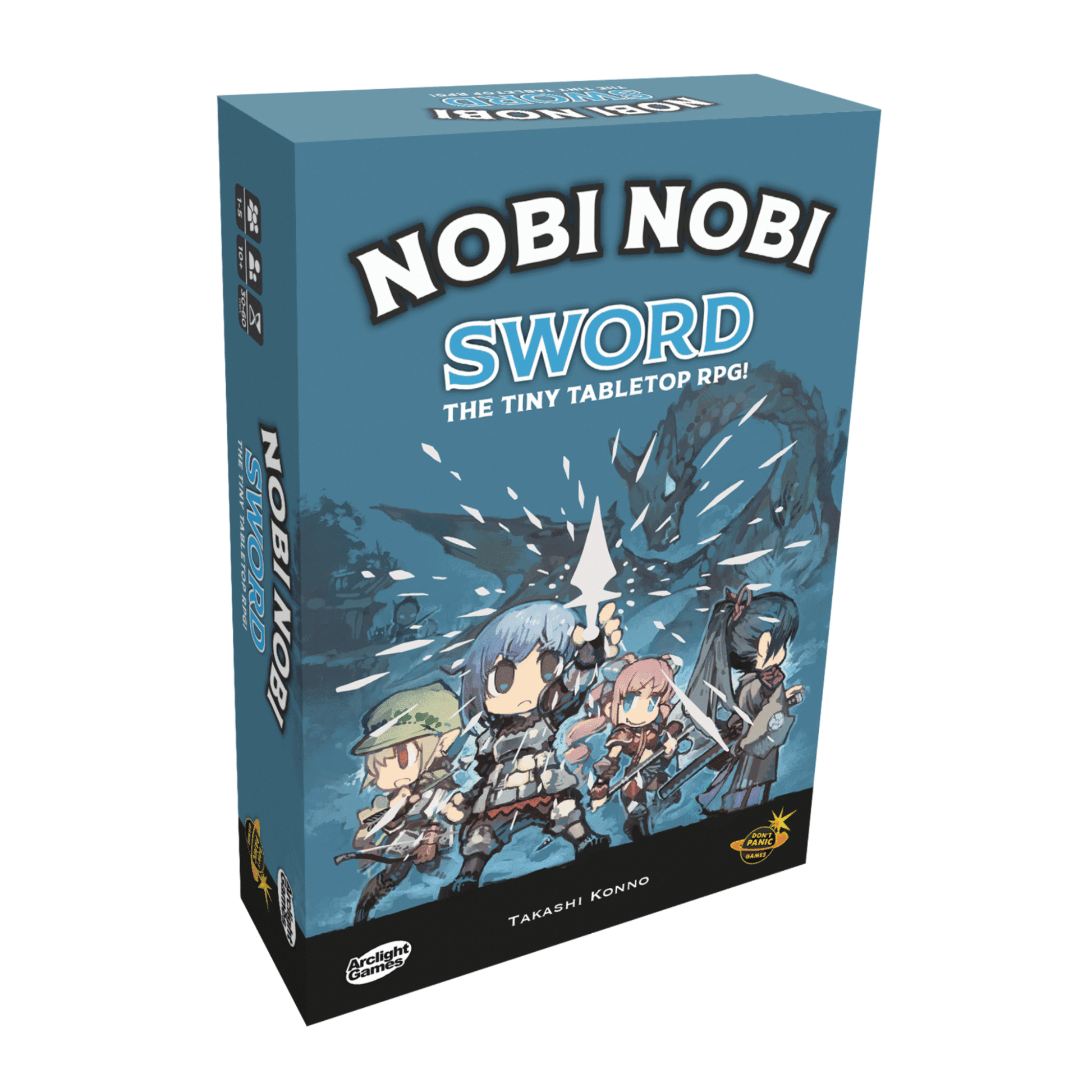 Nobi Nobi: Sword (PREORDER) - Blue rectangular box for Nobi Nobi Sword tabletop RPG expansion featuring chibi characters wielding swords on cover.