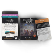 D&D 5E - Random Trap Generator Deck - D&D 5E Random Trap Generator Deck with black and purple box, colorful character art card, and detailed trap description card.
