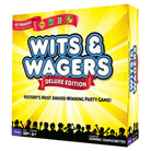 Wits & Wagers Deluxe Edition - Wits & Wagers Deluxe Edition game box with bright yellow burst background and party silhouettes.