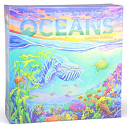 Evolution: Oceans - Colorful card game box featuring underwater ocean scene with fish, coral, and a large whale shark illustration.