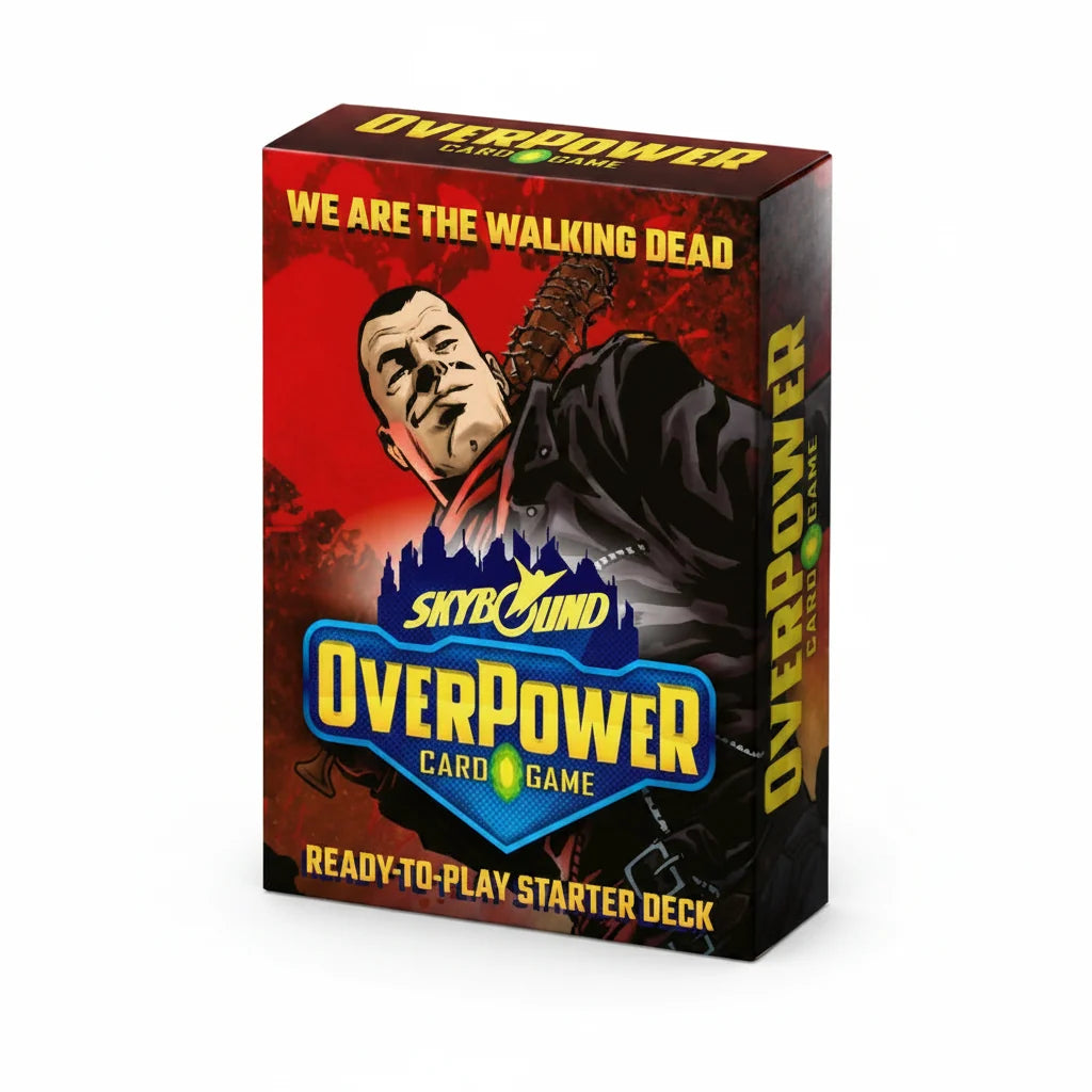 OverPower CCG: Skybound: Starter Deck (We Are The Walking Dead) - OverPower CCG Skybound starter deck box with red and black comic-style illustration and bold yellow and blue text.